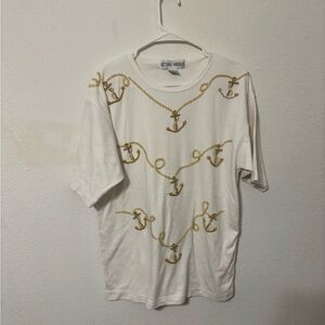 Victoria Harbour White T-Shirt with Gold Anchor Design